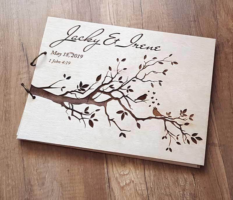 HULIANFU Personalized Engraved  Wooden Guest Book Bird Wedding Guest Book Rustic Wedding Guest Book Bridal Shower Guest Book - Deanwangkt