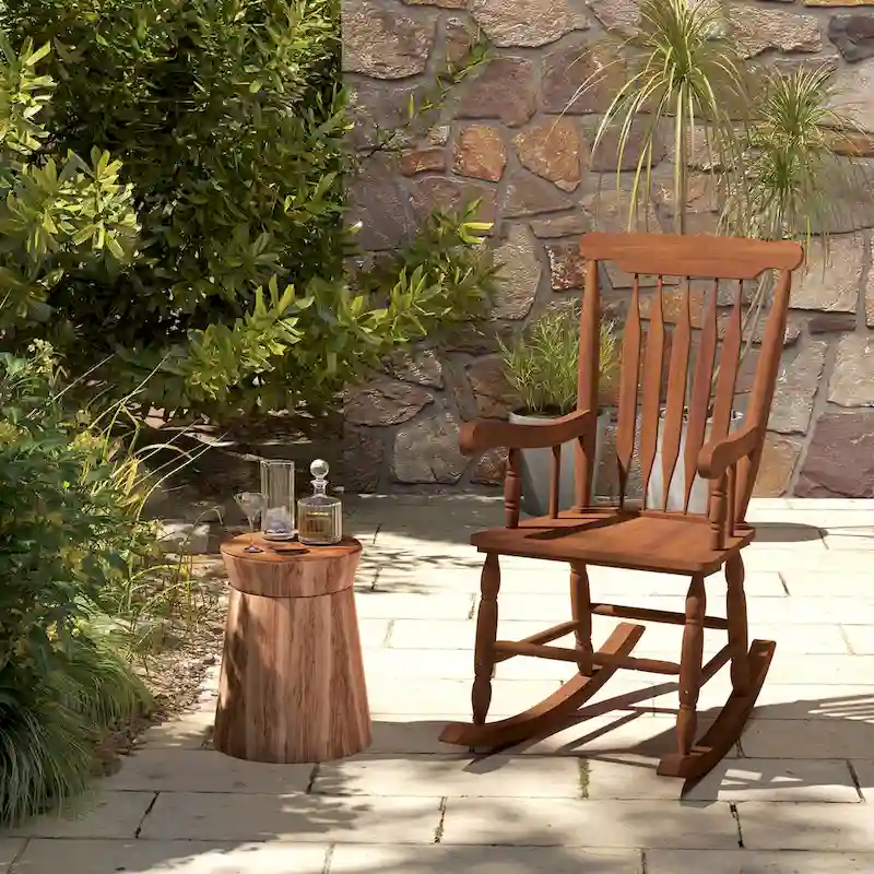 Outdoor Wood Rocking Chair, 350 lbs Porch Rocker with High Back
