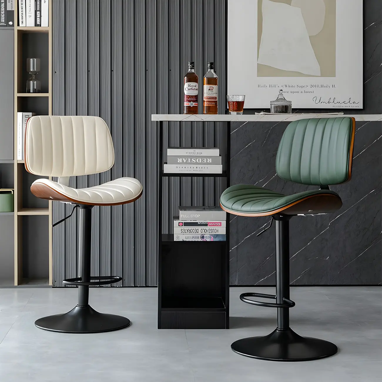 Modern Faux Leather Adjustable Swivel Bar Stools