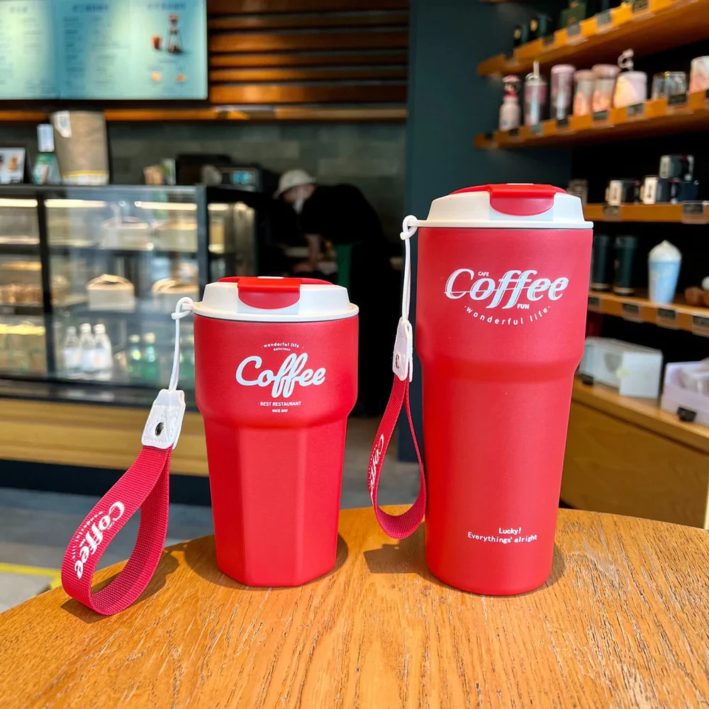 HULIANFU New Fashion 420ml/620ml Double Stainless Steel Coffee Mug Wtih Rope Portable Car Thermos Mug Vacuum Flask Travel Tumbler - Deanwangkt