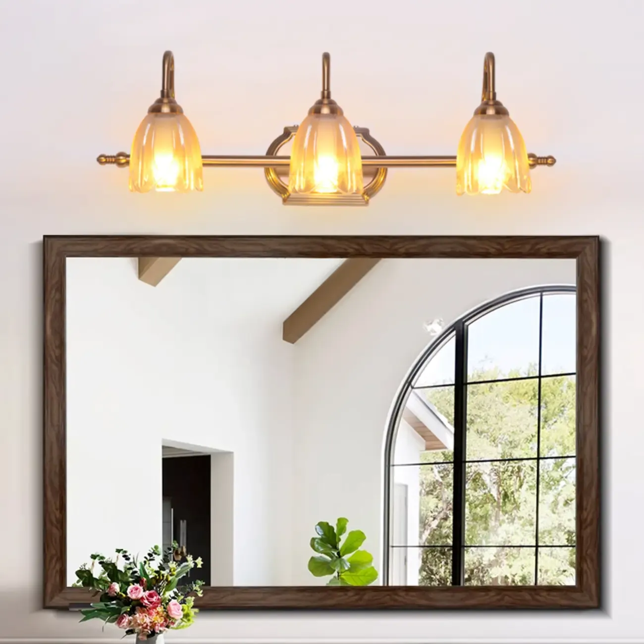 Modern Brass 3-Light Geometric Bathroom Vanity Light