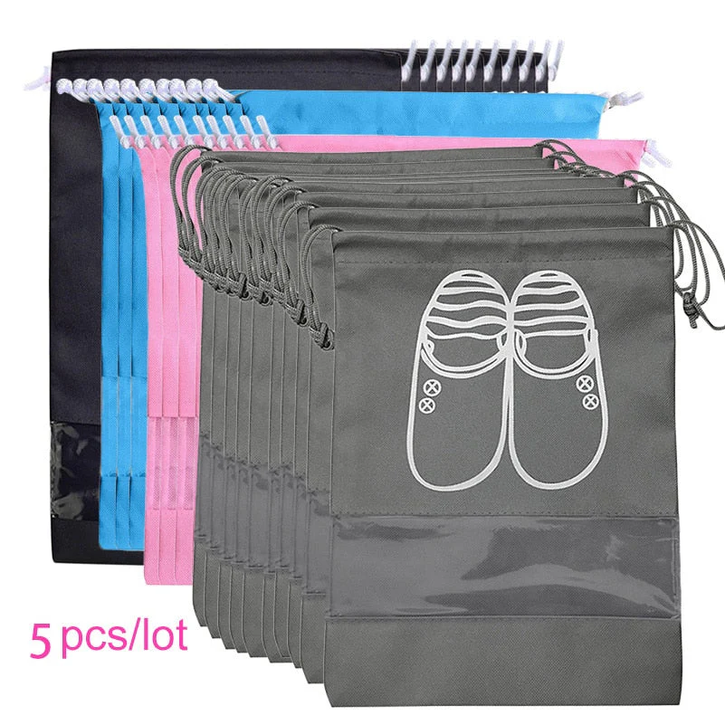HULIANFU Shoes Storage Bag Closet Organizer Non-woven Travel Portable Bag Waterproof Pocket Clothing Classified Hanging Bag 5pcs L size - Deanwangkt