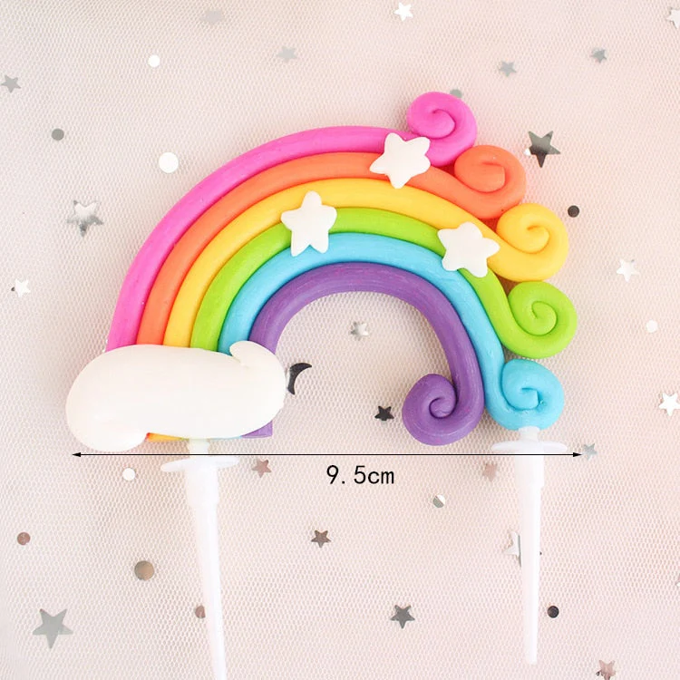 HULIANFU Rainbow Cake Topper Star Cloud Cupcake Decor Sofa Clay Cake Decor Baby Shower One 1st Happy Birthday Party Decor Kids Girl Boy - Deanwangkt