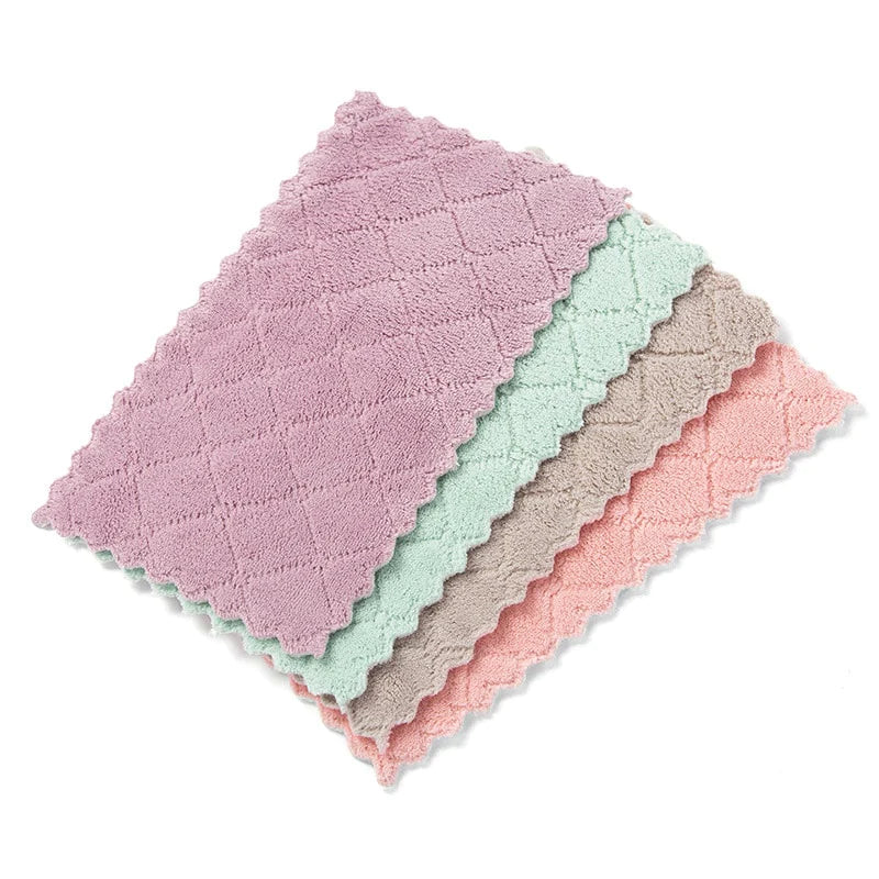 HULIANFU Microfiber Double-Sided Strong Absorbent Soft Scouring Pad Kitchen Cleaning Rag Non-Stick Oil Rag Dry and Wet Rag Kitchen Towel - Deanwangkt