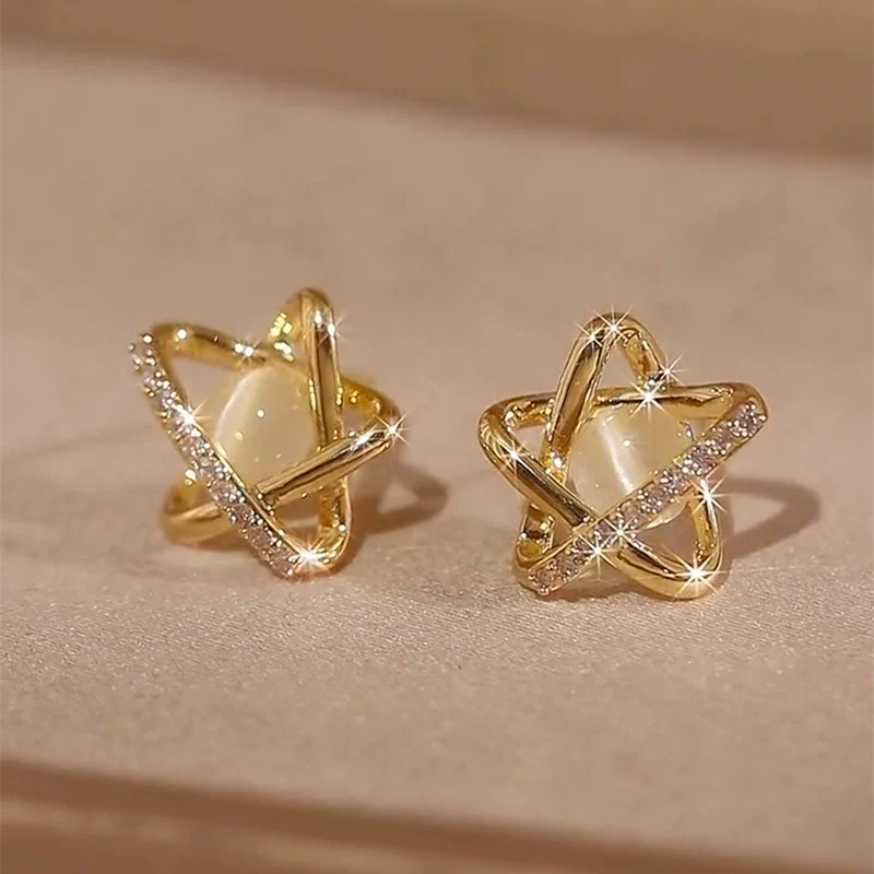 Diamond-set opal star stud earrings temperament simple and versatile earrings niche exquisite ins small and high-end earrings - Deanwangkt