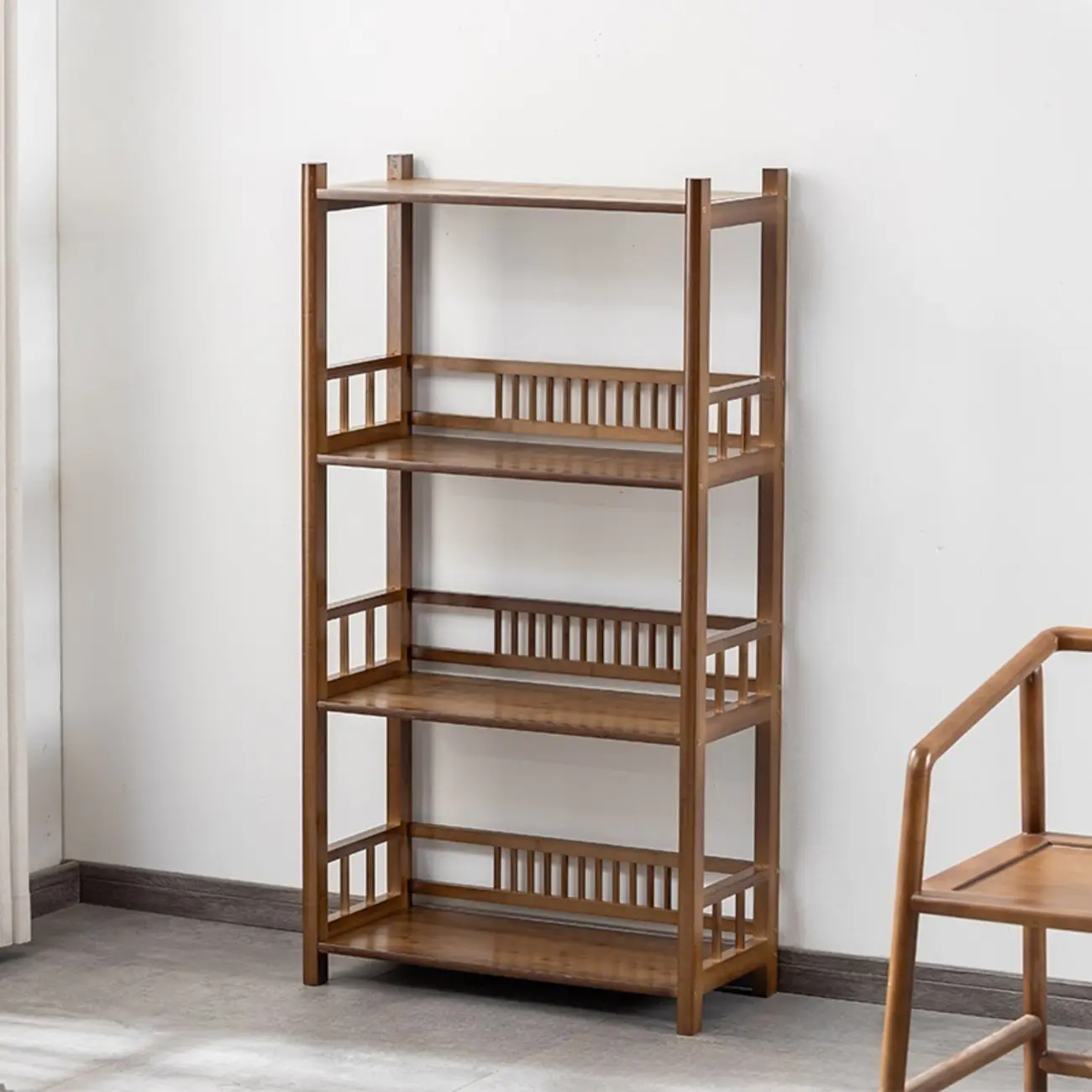 Vertical Modern 4-Tier Open Back Brown Wood Bookcase