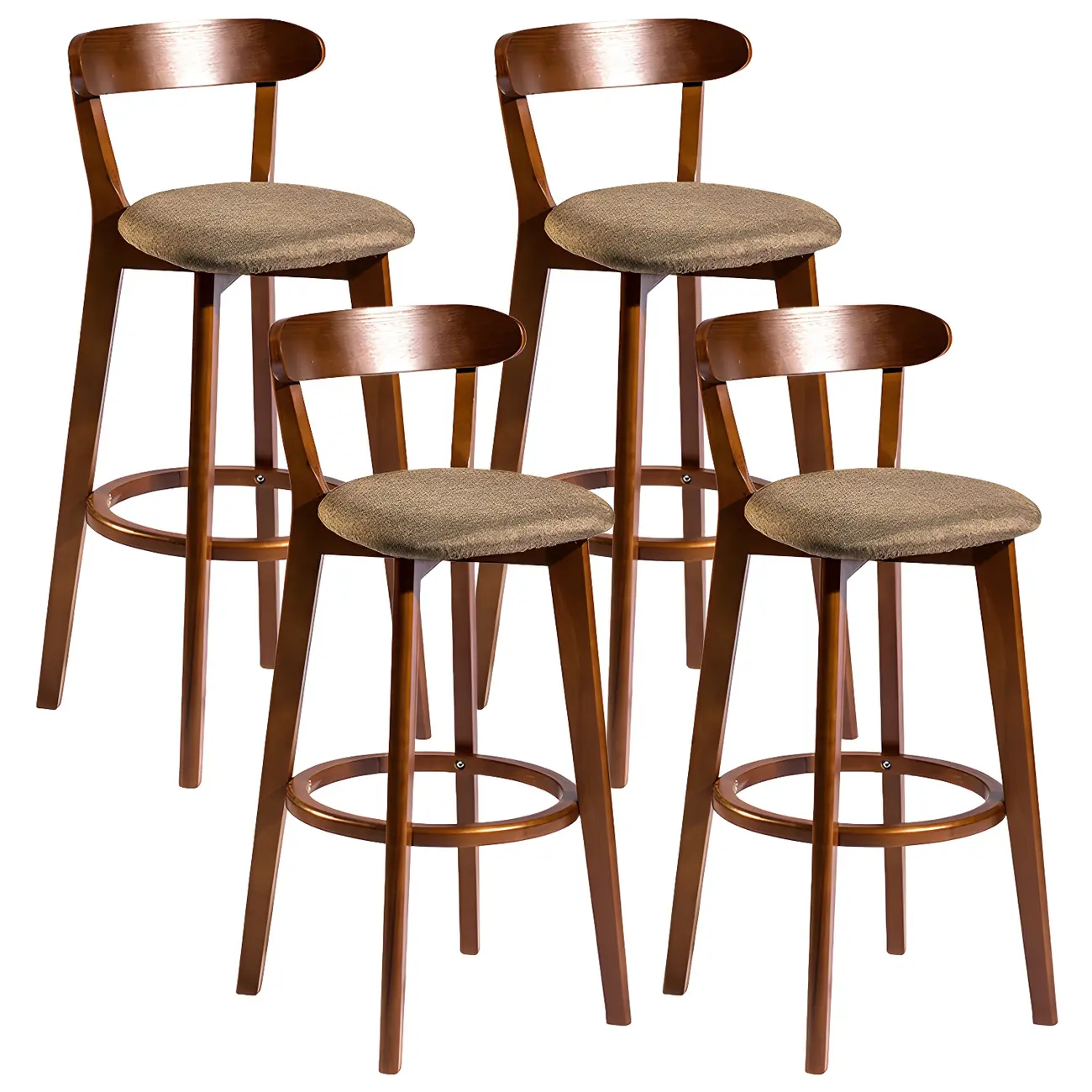 Wooden Upholstered Low Back Bar Height Stools Set of 2