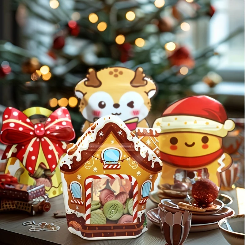 Christmas Treat Bags Set - 25/50pcs Cute Cartoon Self-Sealing Gift Bags for Snacks, Candy & Cookies - Perfect for Holiday Parties & Baking Essentials - Deanwangkt