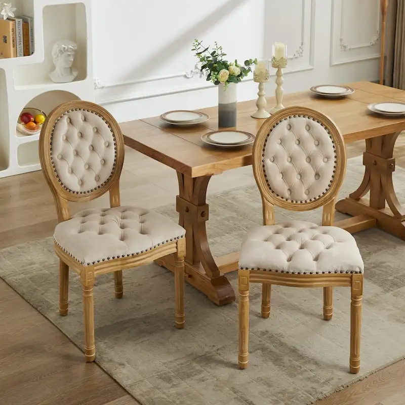 French Chair Dining Chair Solid Wood with Nailhead Trim Set of 2