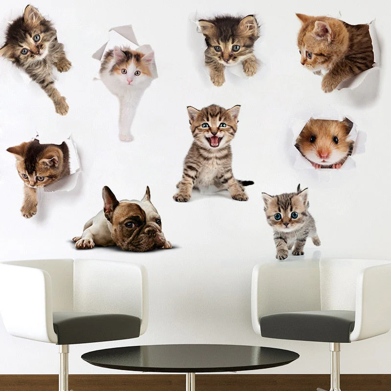HULIANFU Toilet Stickers 3D Cat Vivid Wall Sticker  Fashion Lovely Animal Pvc Waterproof Decal For Bathroom Toilet Kicthen Decorative - Deanwangkt
