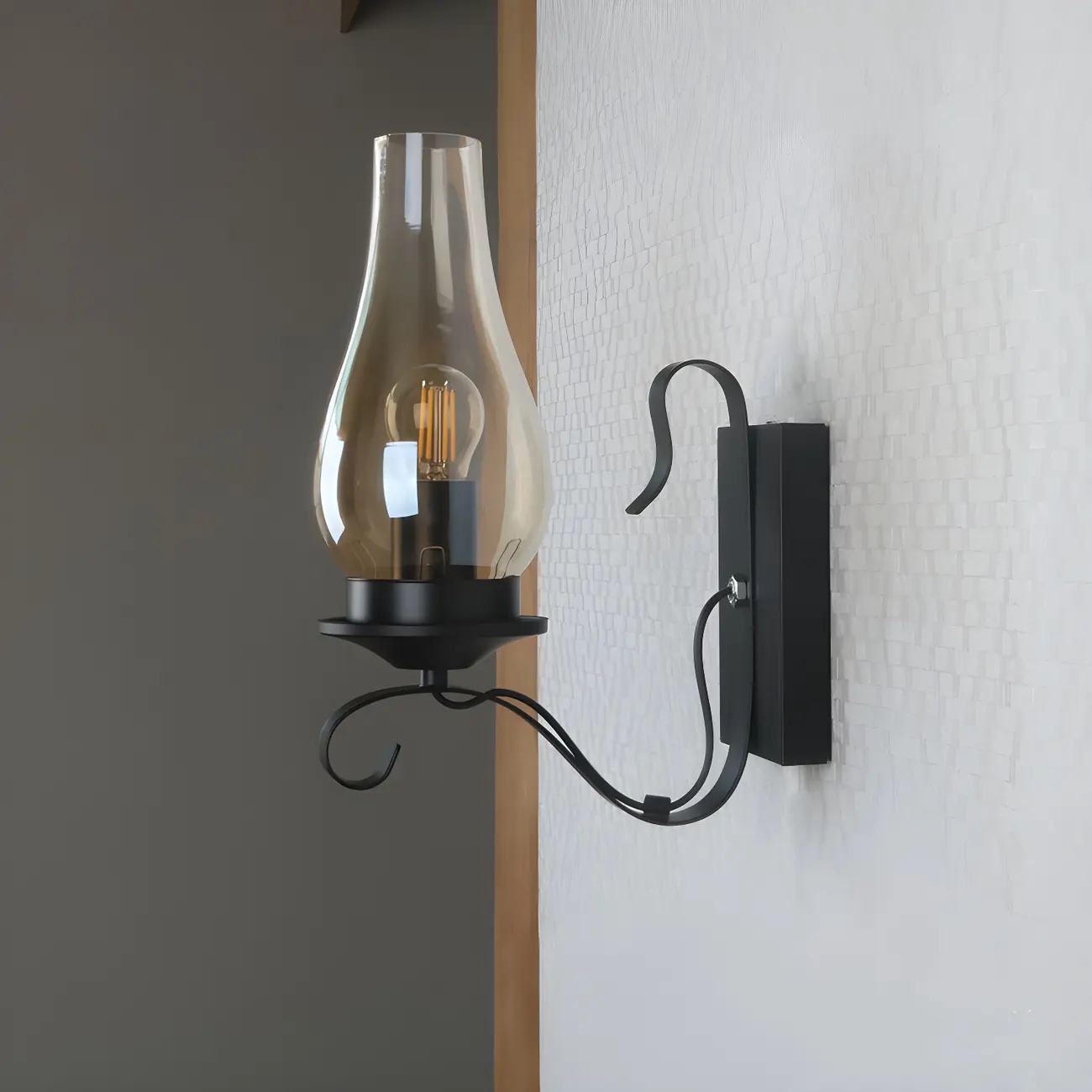 12 Industrial Black Wall Sconce with Amber Shade & LED
