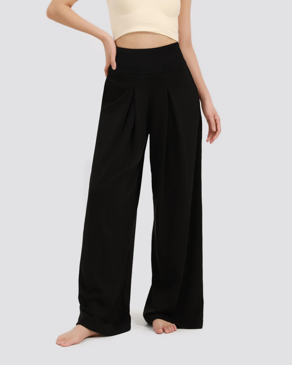Airy High-Waist Slimming Wide-Leg Pants for Women, Loose Drapey Soft Straight-Leg Lounge and Casual Pants