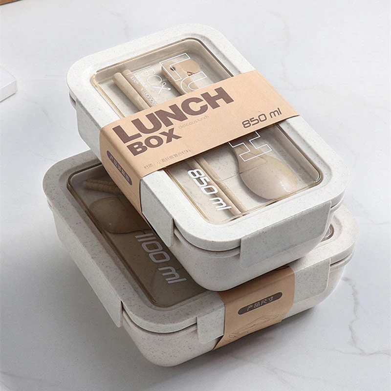 HULIANFU Wheat straw lunch box for kids plastic food storage container snacks box japanese style bento box with tableware soup cup - Deanwangkt