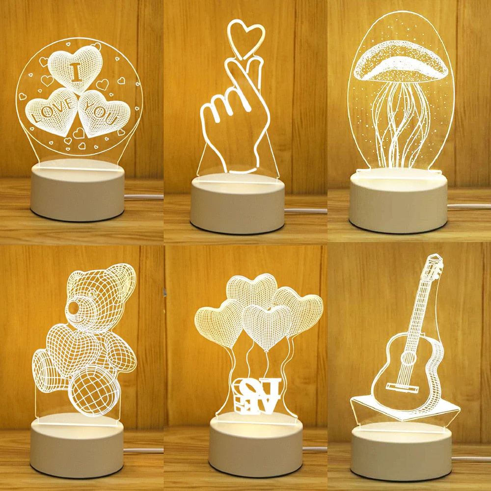 HULIANFU Romantic Love 3D Acrylic Led Lamp for Home Children Night Light Table Lamp Birthday Party Decor Valentine Day Bedside Lamp - Deanwangkt