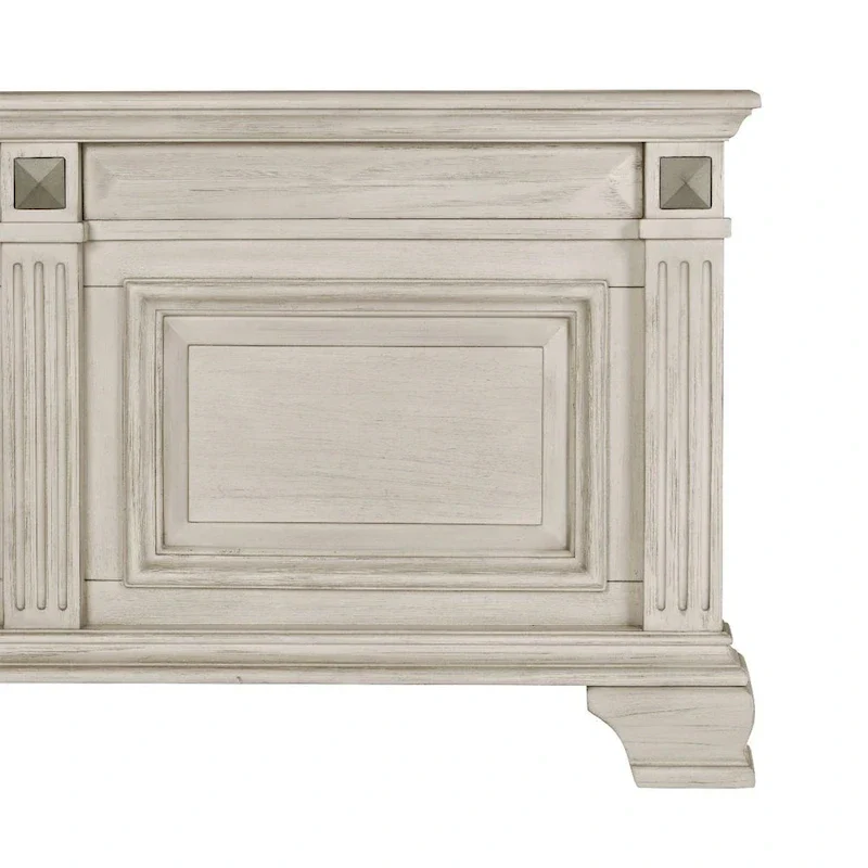 Roundhill Furniture Renova 3-Piece Distressed Parchment Wood Bedroom Set, Panel Bed with 2 Nightstands