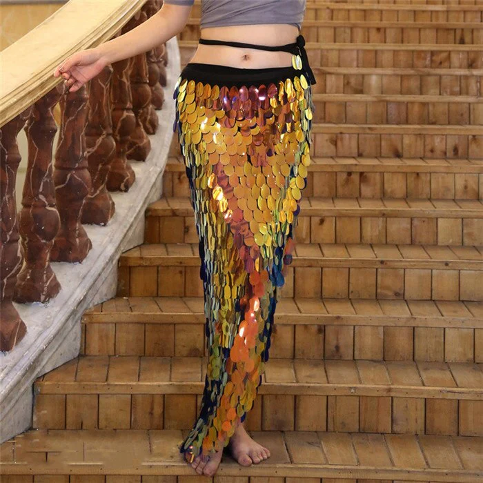 Shiny Big Sequins High Split Lace Up Sexy Women Skirts Summer Fashion Patchwork Skinny Rave Festival Performance Skirt - Deanwangkt