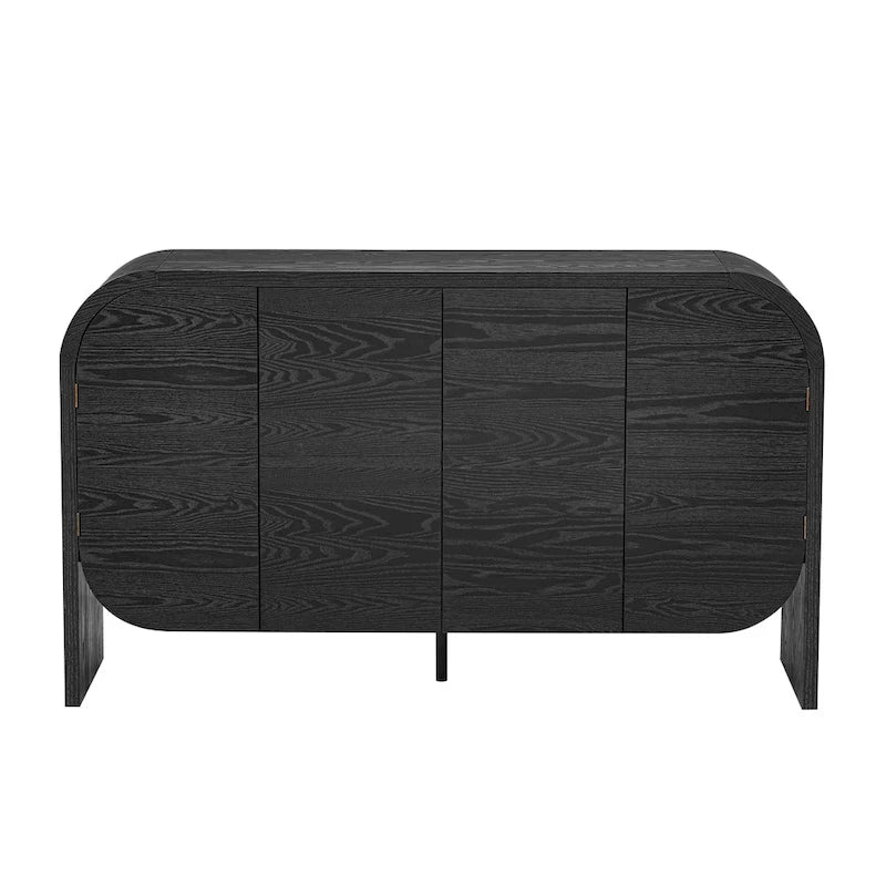Wooden Sideboard Buffet Cabinet with Curvy Edge & Adjustable Shelves