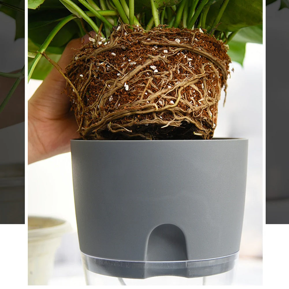 HULIANFU Watering Planter Handmade 2 Layer Self Watering Plant Flower Pot With Water Container Round Flowerpot Home Garden Decor - Deanwangkt