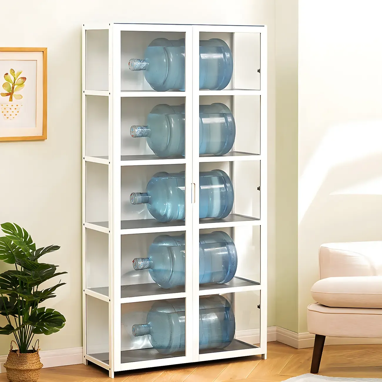 White Modern Bamboo Clear Figure Curio Cabinet