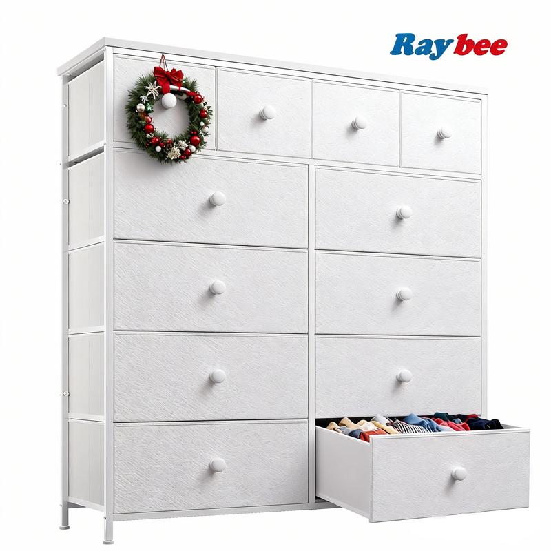 【New Year Home Storage Decor】Raybee 12 Drawer Dresser for Bedroom with Fabric Drawers, Large Storage Chest with Metal Frame & Wood Top, Modern Closet Organizer Dresser for Women, Living Room, Entryway, Clothes, Linens, Accessories