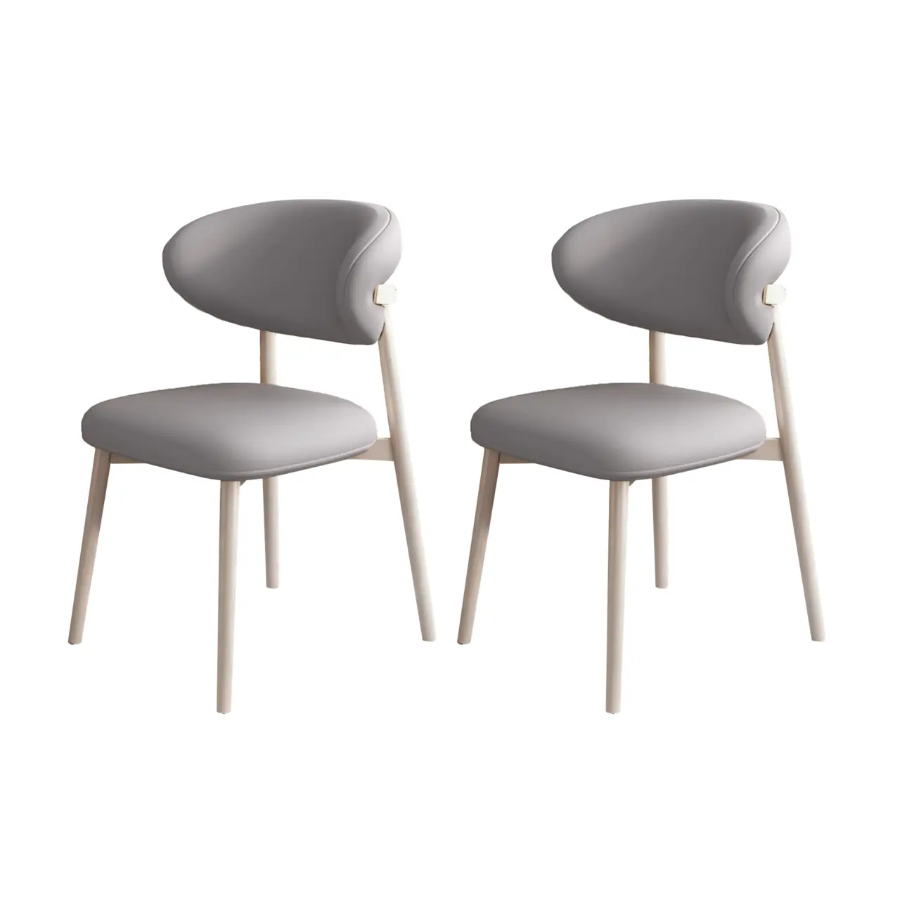 Modern Leather Wood Dining Chair Set of 2