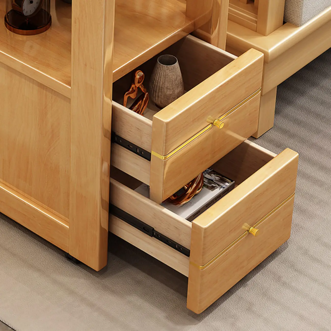 Narrow Sintered Stone Top Wheeled Side Table with Drawers