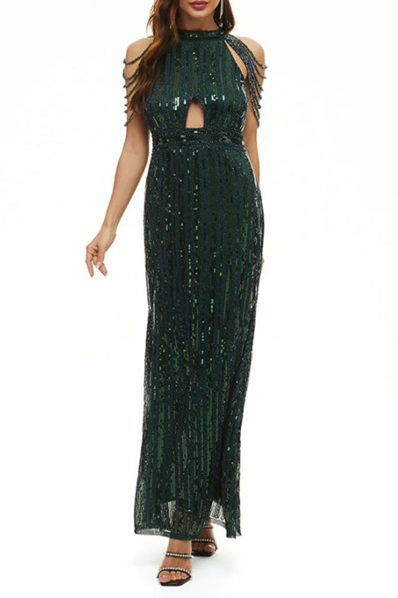 hulianfu Celebrities Elegant Solid Sequins Patchwork O Neck Evening Dress Dresses - Deanwangkt