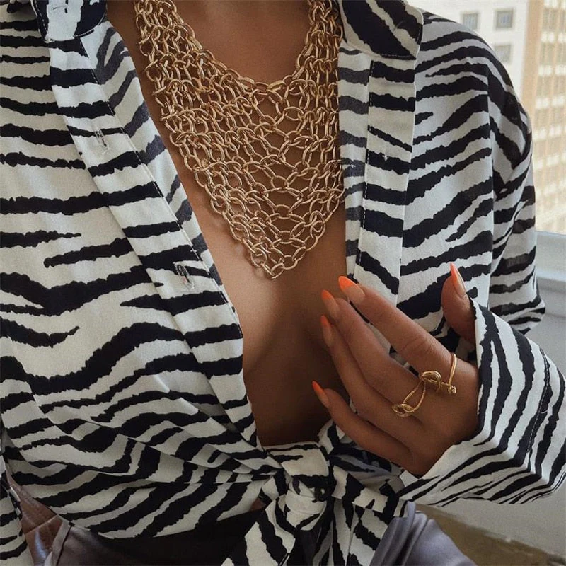 Hulianfu Fashion Women's Shirts Button Down Lapel  Abstract/Zebra Print Long Sleeve Loose Shirt Femme Tops Autumn New - Deanwangkt