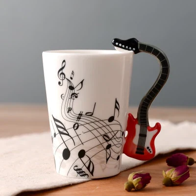HULIANFU Novelty Music Note Cup Ceramic Guitar Coffee Mugs Personality Tea/Milk/Juice/Lemon Water Bottle Christmas Birthday Gift - Deanwangkt
