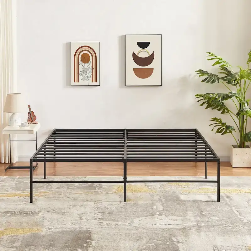 18-Inch King Size Metal Platform Bed Frame with Steel Slat