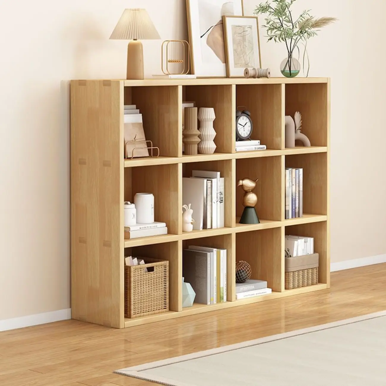 Modern Oak Bookcase Spacious Shelves Multi-Cabinets