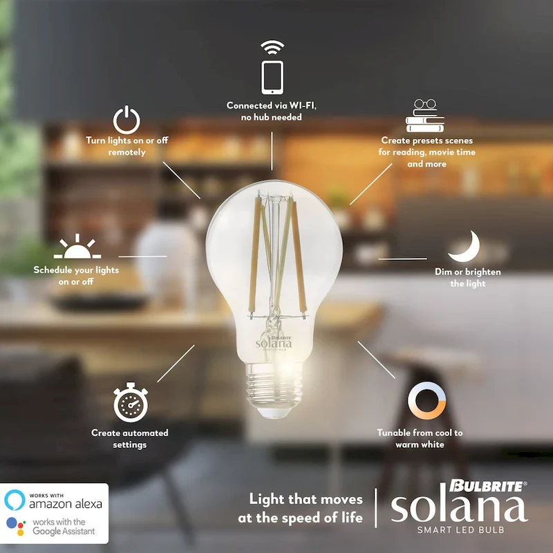 Bulbrite Solana Smart LED A19 40W Equivalent Tunable WIFI Light Bulb, Milky, 2PK - 2200K-6500K