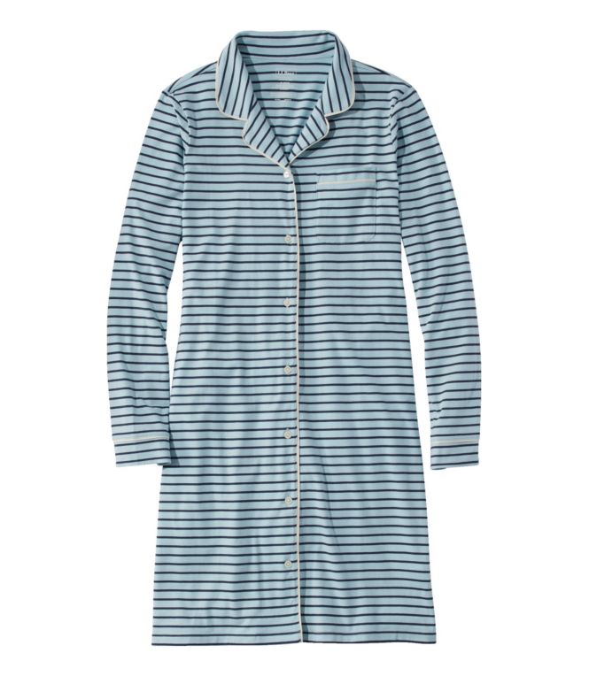 Women's Super-Soft Shrink-Free Button-Front Nightgown, Stripe