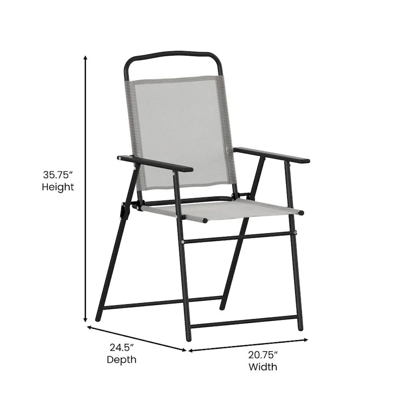 Set of 2 All-Weather Textilene Patio Sling Chairs with Armrests