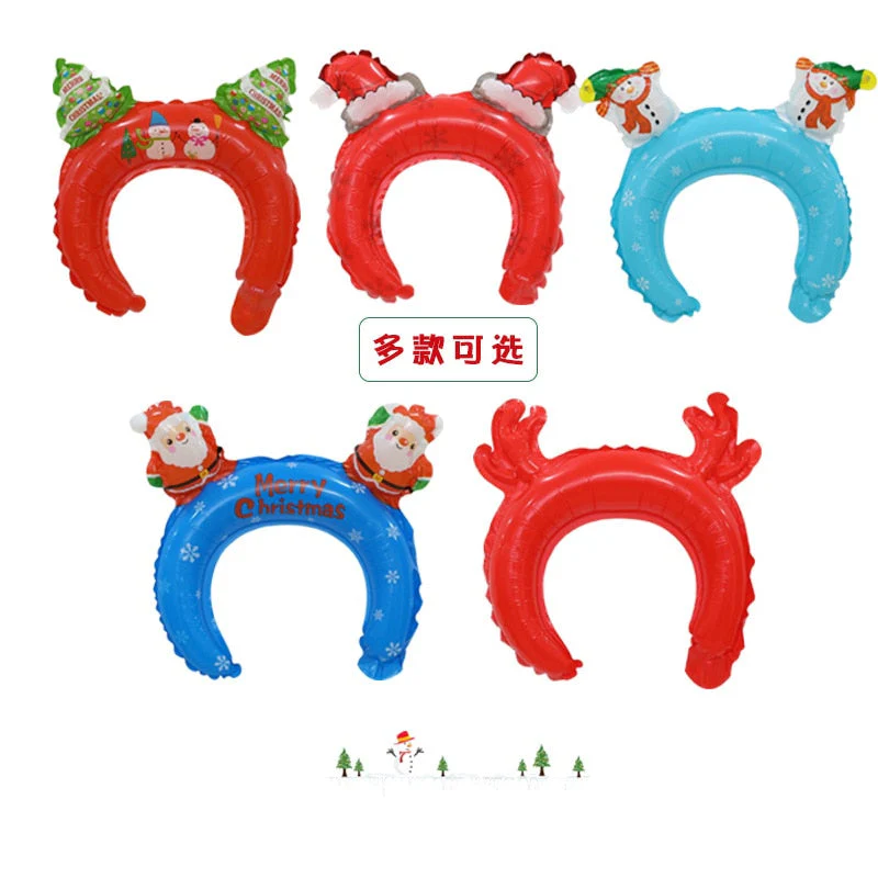 HULIANFU 2026  5pcs Christmas Hair Band Foil Inflate Balloons Santa Claus Snowman Headbands Balloon Kids Christmas Gifts Toys Balloon Balls - Deanwangkt