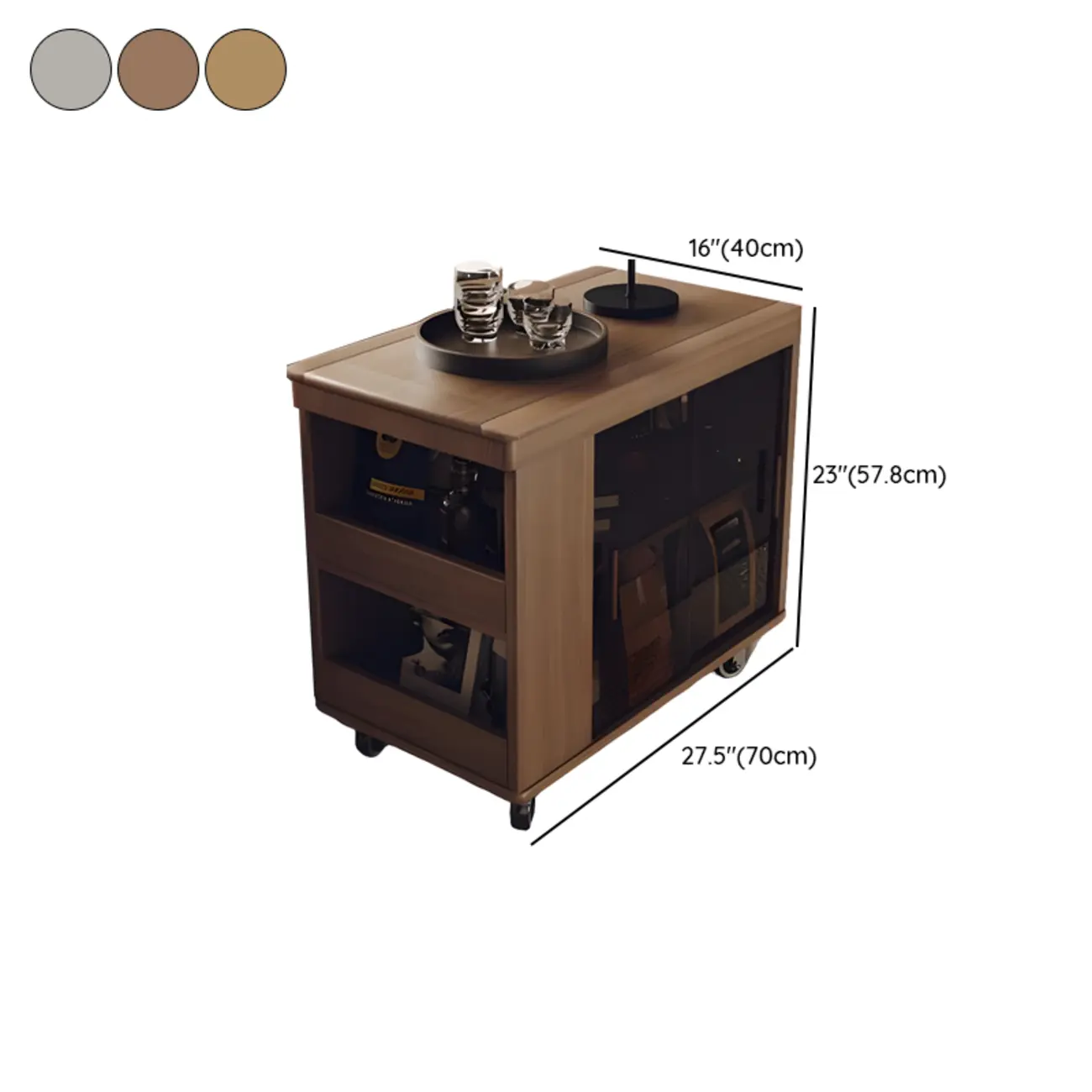 Modern Folding Table Top Wood Mobile Side Table with Wheels