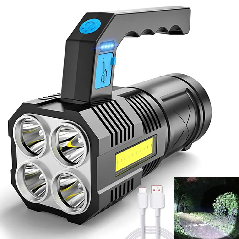 HULIANFU Powerful LED Flashlight USB Rechargeable Handheld Lantern Camping Portable Lamp Built in Battery Lighting COB 4 LED Flashlights - Deanwangkt