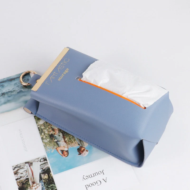 HULIANFU Leather PU Tissue Box Simple Toilet Tissue Bag Car Tissue Holder Removable Hanging Home Decorative Tissue Cover Kitchen Storage - Deanwangkt
