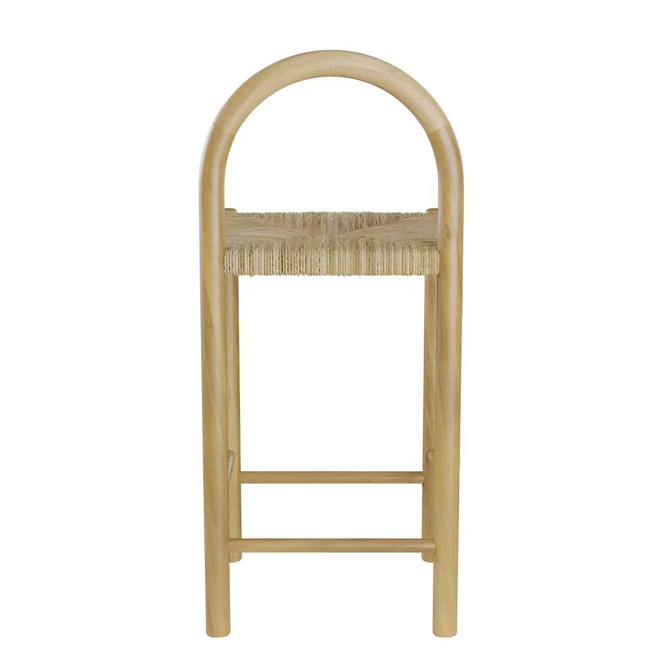 Rustic Wood Natural Rattan Bar Stool with Footrest