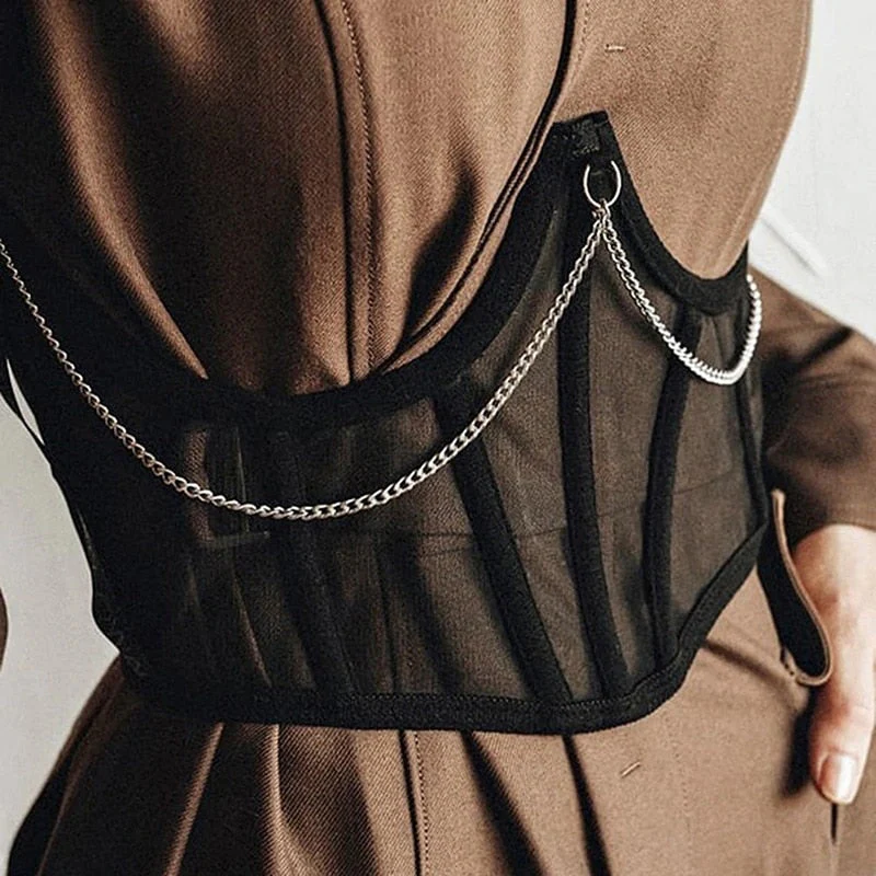 Hulianfu Sexy Corset Underbust Women Gothic Corset Top Curve Shaper Strap Slimming Waist Belt Chain Lace Corsets Bustiers Sexy Punk - Deanwangkt