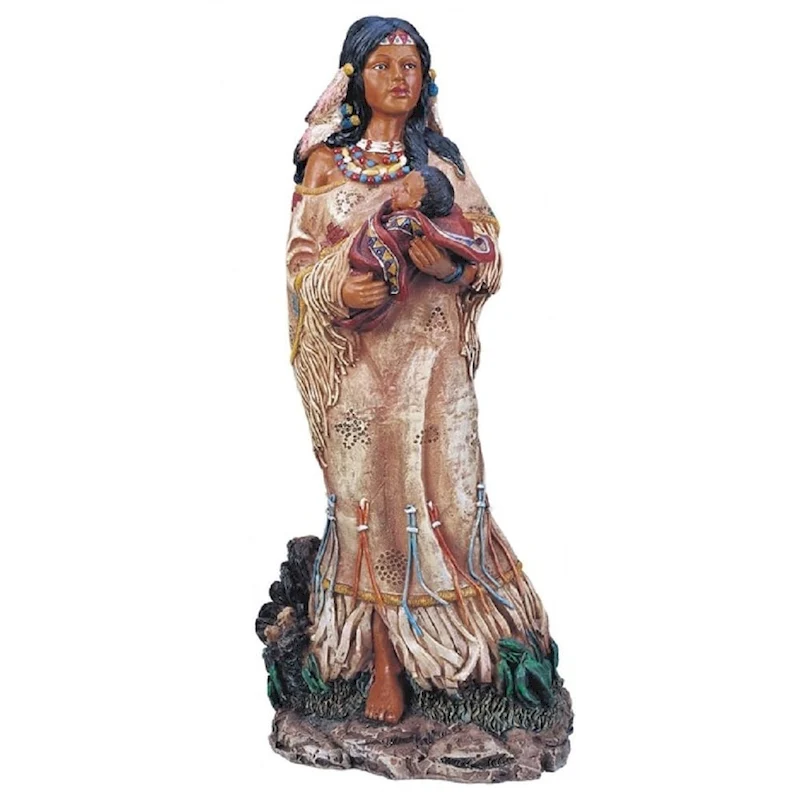 Q-Max 11 H Indian Woman with a Baby Statue Native American Decoration Figurine