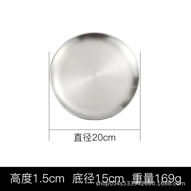HULIANFU Korean stainless steel thickened disc Golden Cafe Tray Fruit Plate Cake Plate Bone Dish Dish Dish Shallow Plate - Deanwangkt