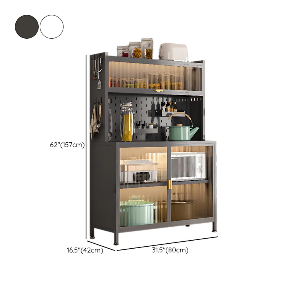 Modern Steel Multi-Shelf Sideboard with Pegboard Back