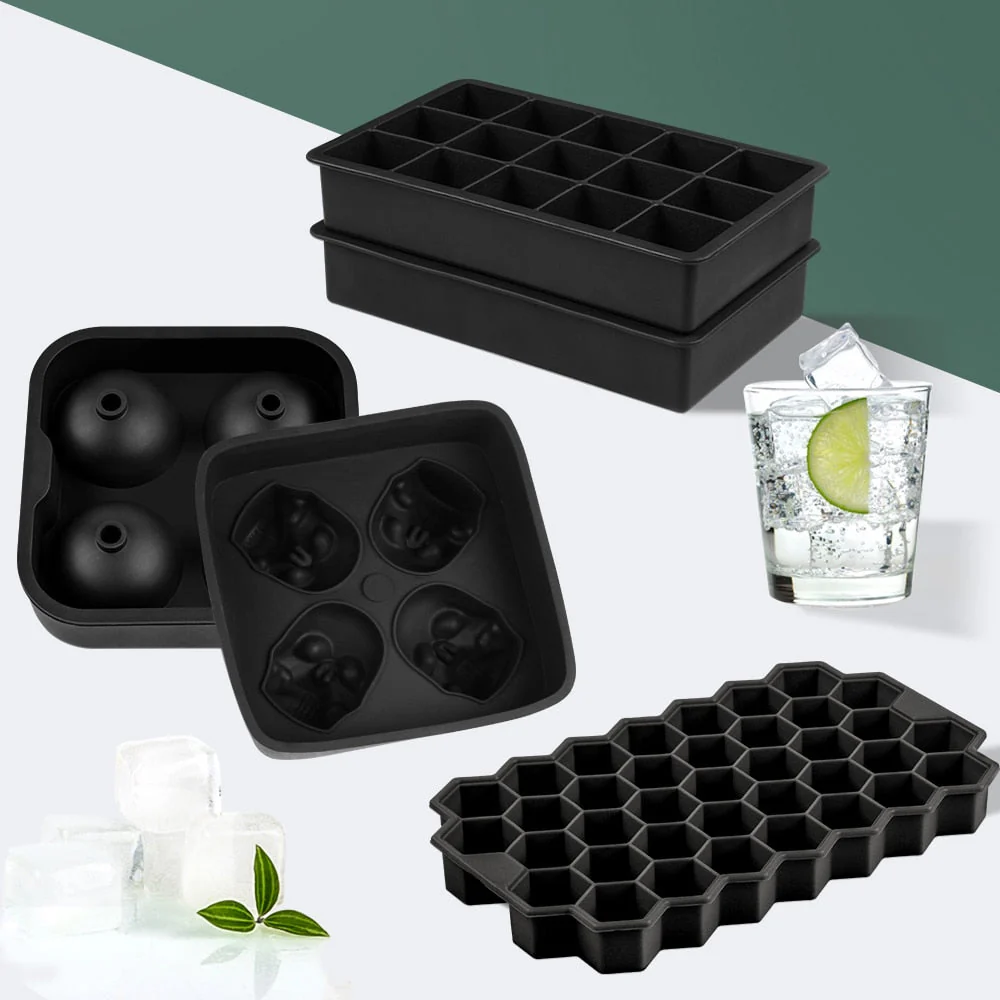 HULIANFU SILIKOLOVE Square Skull Ice Cube Maker Ice Ball Mold Silicone Ice Cube Trays for For Party Bar Summer Whisky Drinks - Deanwangkt