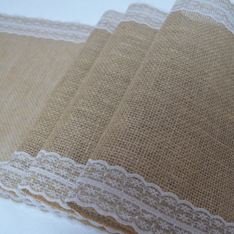 HULIANFU Jute Lace Burlap Table Runner Vintage Hessian Rustic Country Wedding Party Decor Christmas Dining Room Resturant Table Runners - Deanwangkt