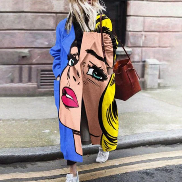 Hulianfu Fashion Casual Long Sleeve Winter Women Warm Jackets Vintage Printed Tweed Long Cardigan New Lady Elegant Lapel Pocket Outerwear - Deanwangkt