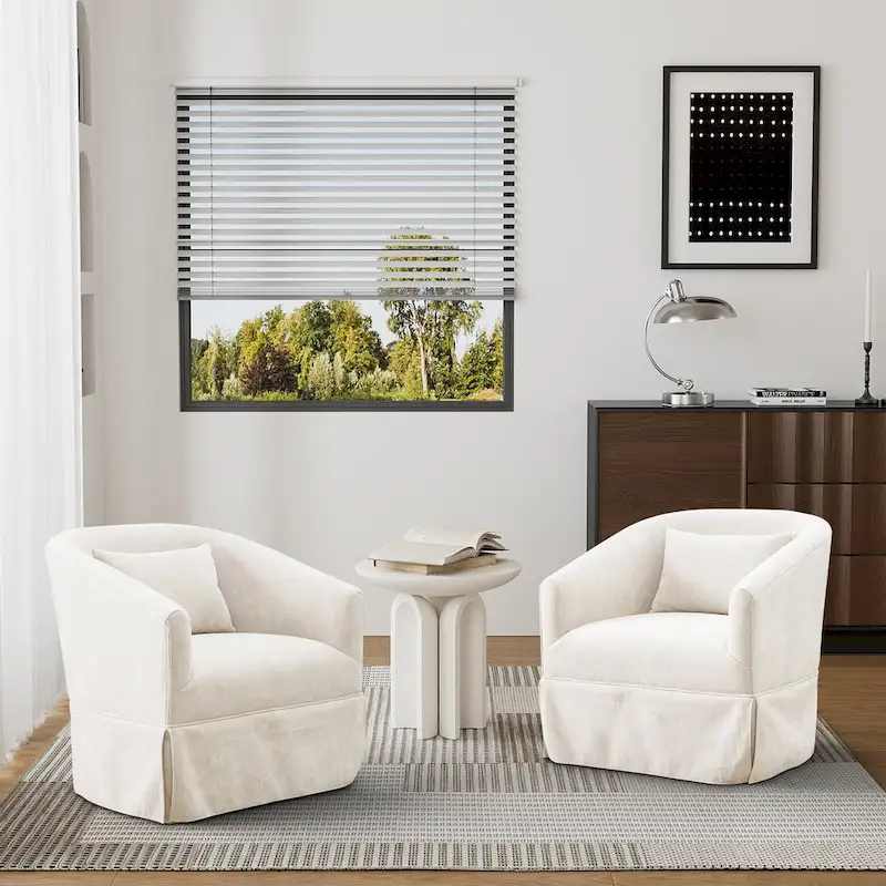 Ouyessir Set of 2 Swivel Barrel Chair 360 Degree Upholstered Accent Chair Fabric Armchair