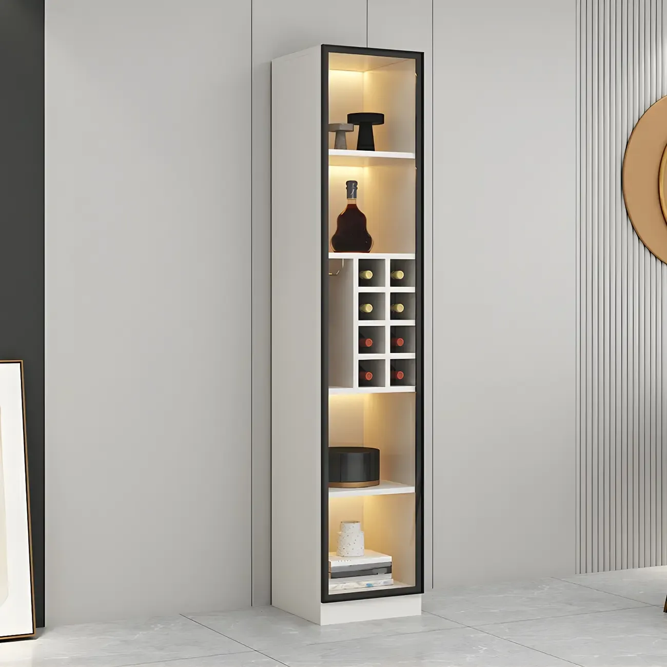 Lighting Modern Freestanding Black Wooden Wine Cabinet