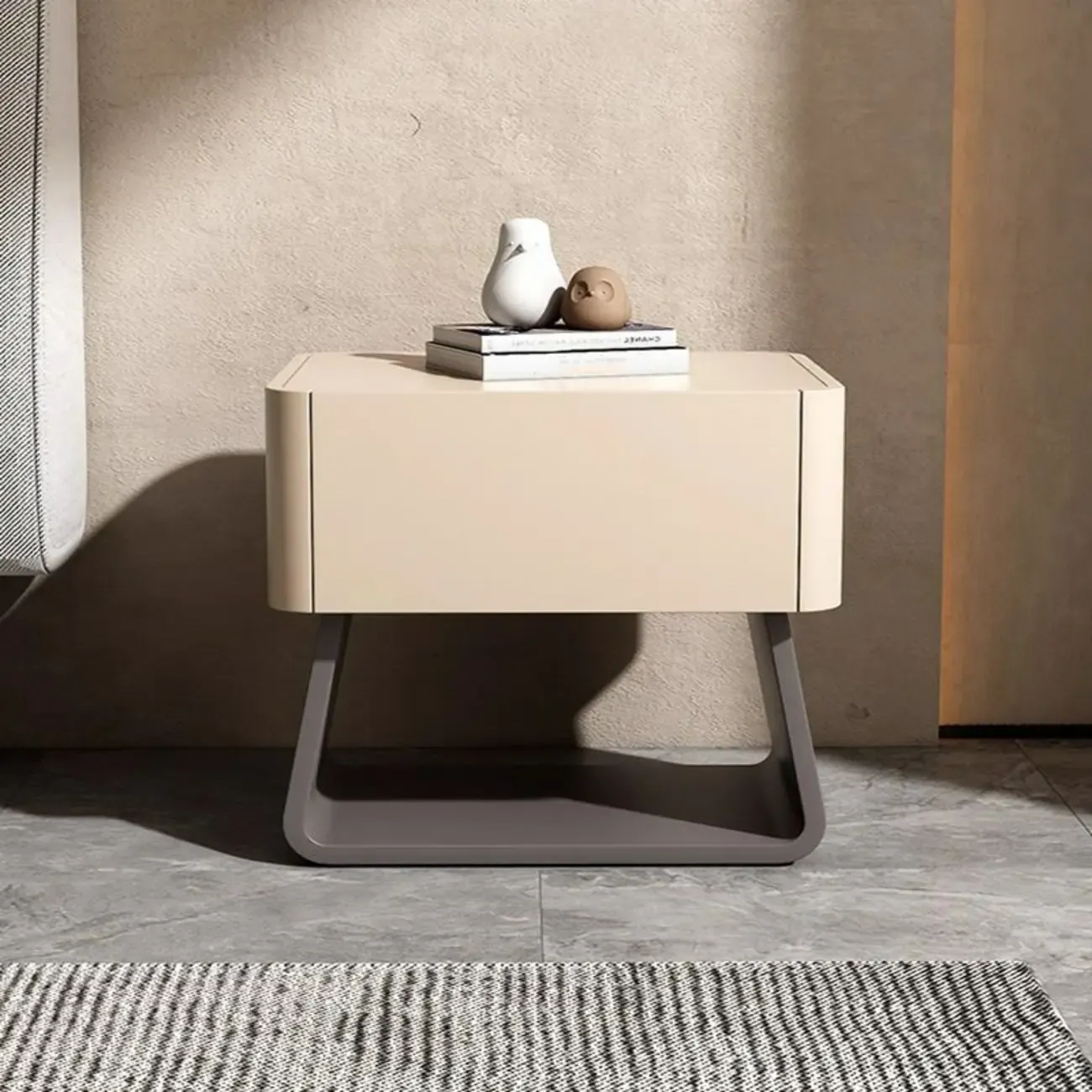 Modern Milky Gray/ White Low Wooden Drawer Nightstand