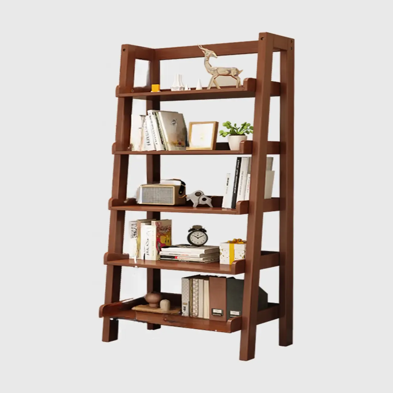 Scandinavian Rectangle Wood 5-Tier Ladder Bookcase